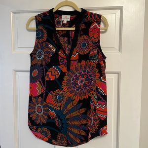 Julie Brown sleeveless blouse. Fun, vibrant colors. Size 8